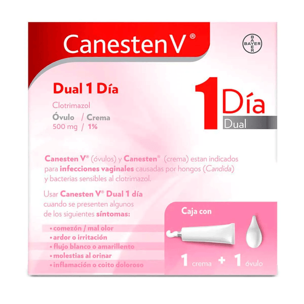 Canesten V Dual 1 Dia Ovulo Y Crema Clotrimazol 500 Mg / 1 %