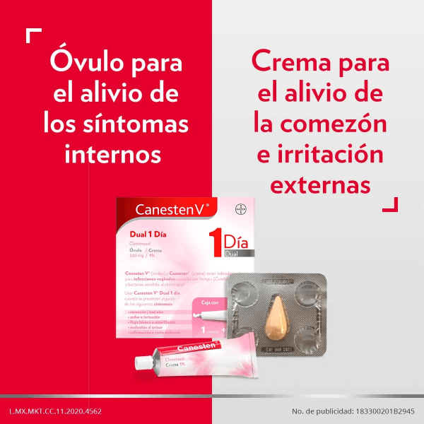 Canesten V Dual 1 Dia Ovulo Y Crema Clotrimazol 500 Mg / 1 %