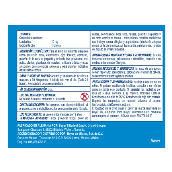 Clarityne 24 H 10 Con 10 Tabletas Mg