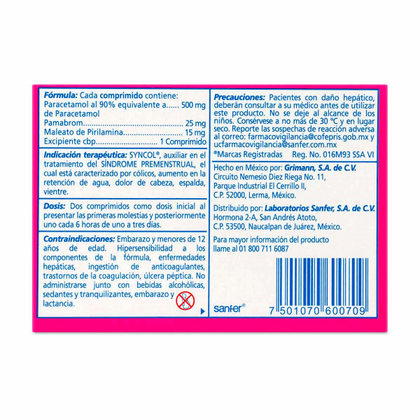 Syncol 500 / 25 / 15 Mg Comp 12