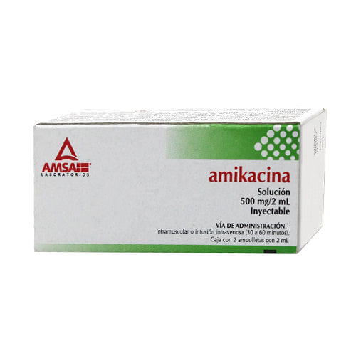Amikacina 500 Mg / 2 Ml Solución Inyectable Caja Con 2 Ampoyetas Amsa Generico