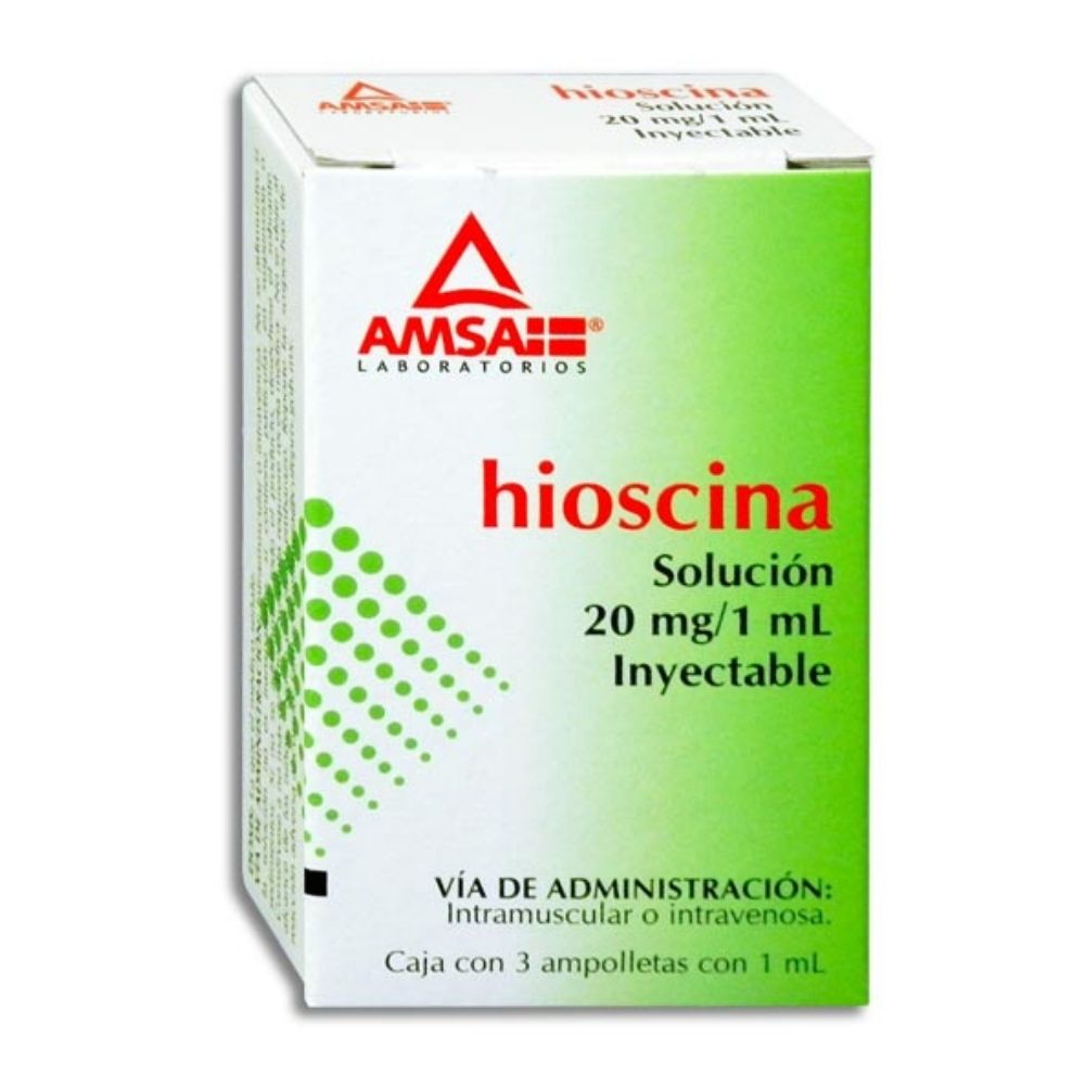 Hioscina Solución Inyectable 20 Mg / 1 Ml 3 Ampulas Amsa Generico