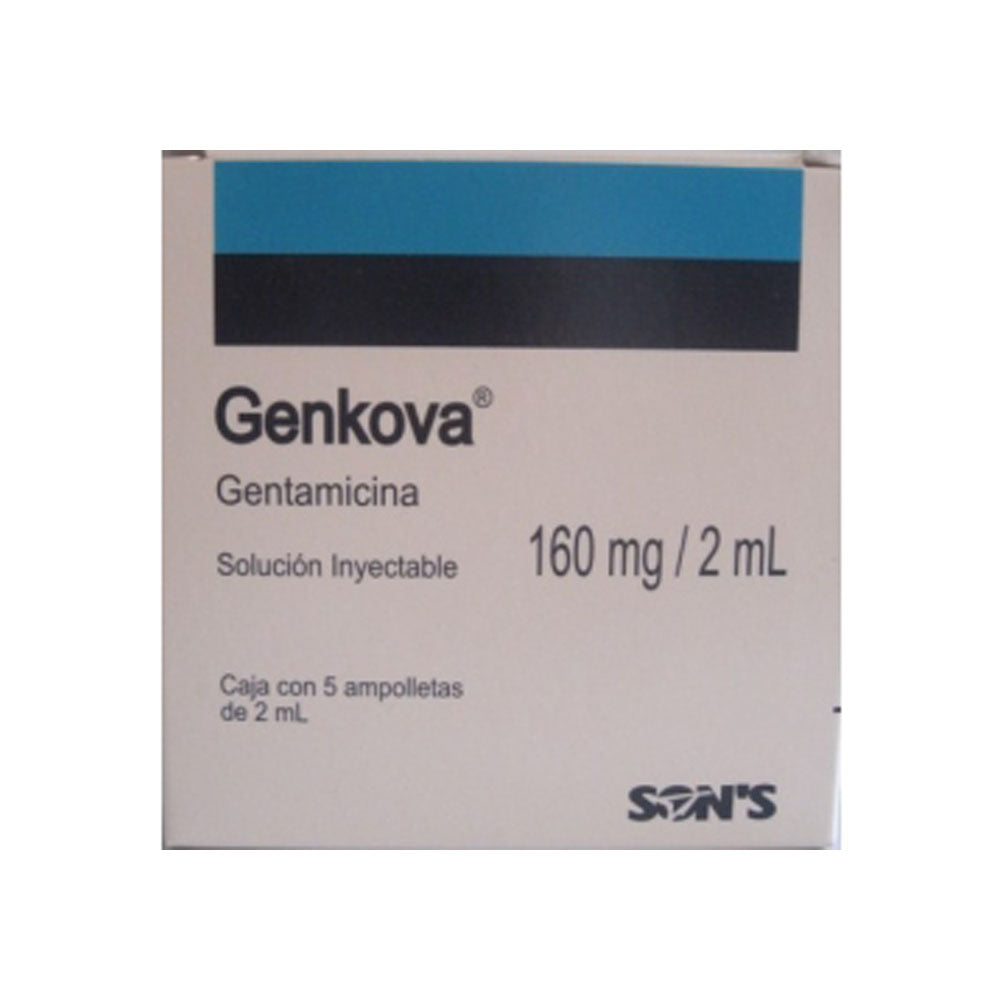 Gentamicina Genkova Solución Inyectable 160 Mg / 2 Ml Con 5 Ampulas