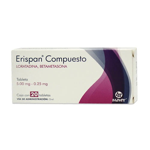 Loratadina Betametasona Erispan Compuesto 5 / 0.25 Mg Con 20 Tabletas