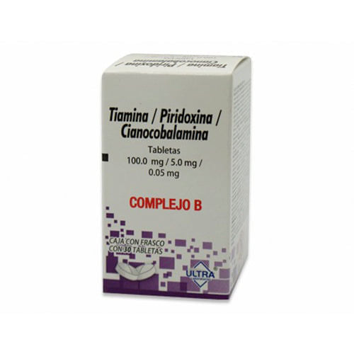 Complejo B Tiamina / Piridoxina / Cianocobalamina 100 / 5 / 0.05 Mg Con 30 Tabletas Ultra Generico
