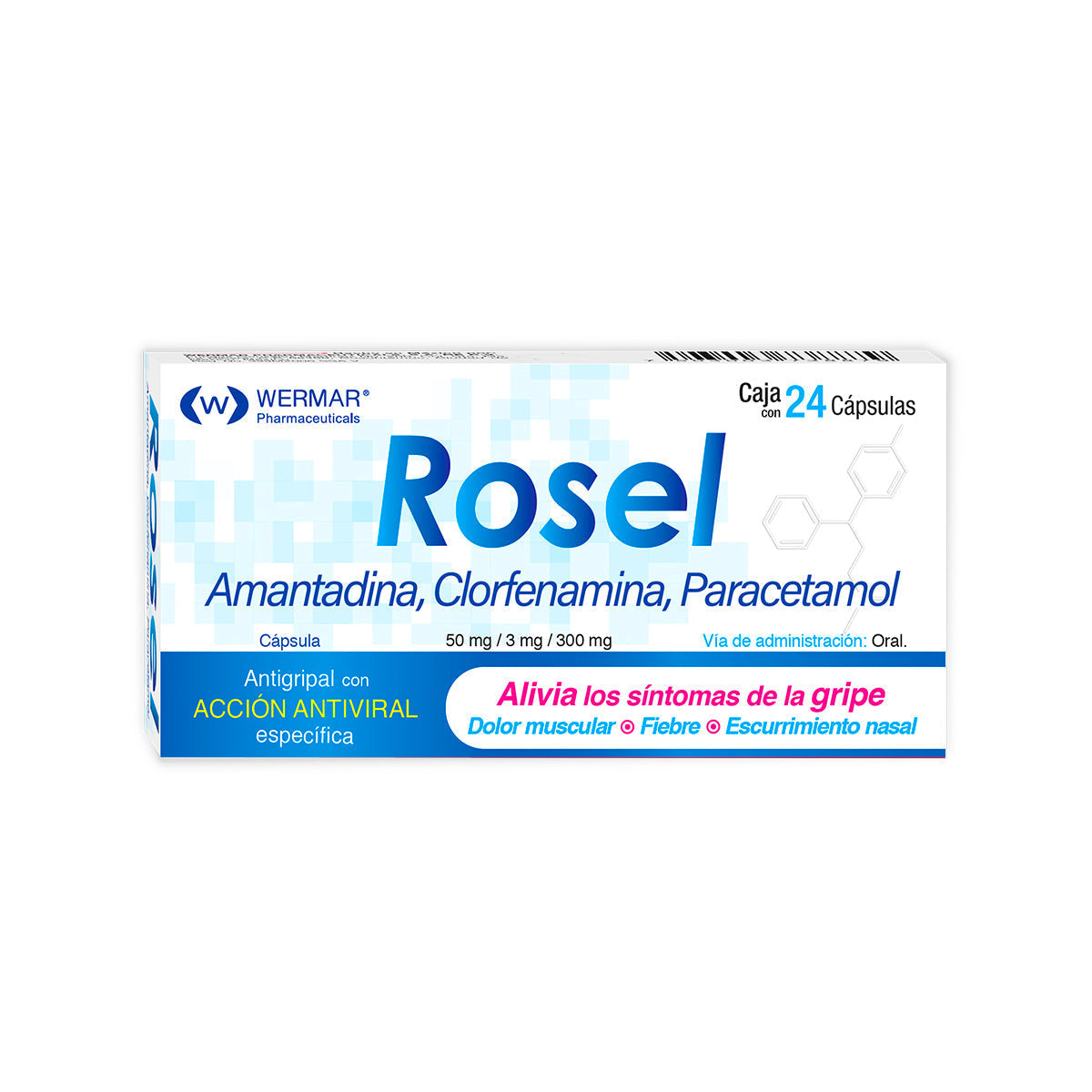 Amantadina Clorfenamina Rosel 50 / 3 / 300 Mg Con 24 Capsulas