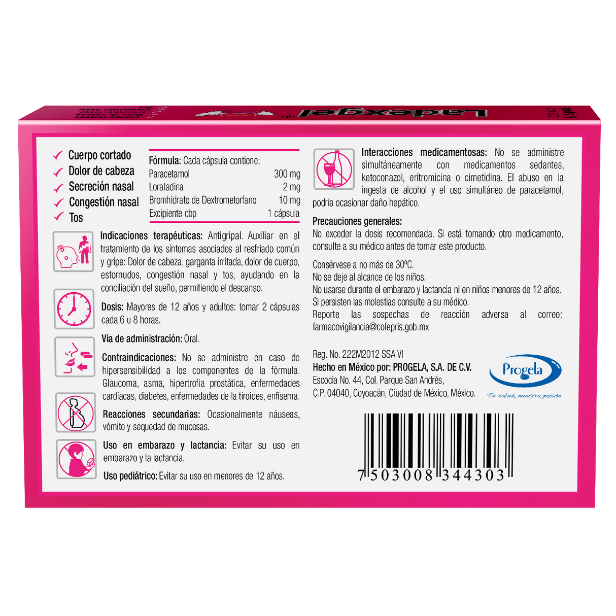 Paracetamol Loratadina Ladexgel 300 / 2 / 10 Mg Con 12 Capsulas