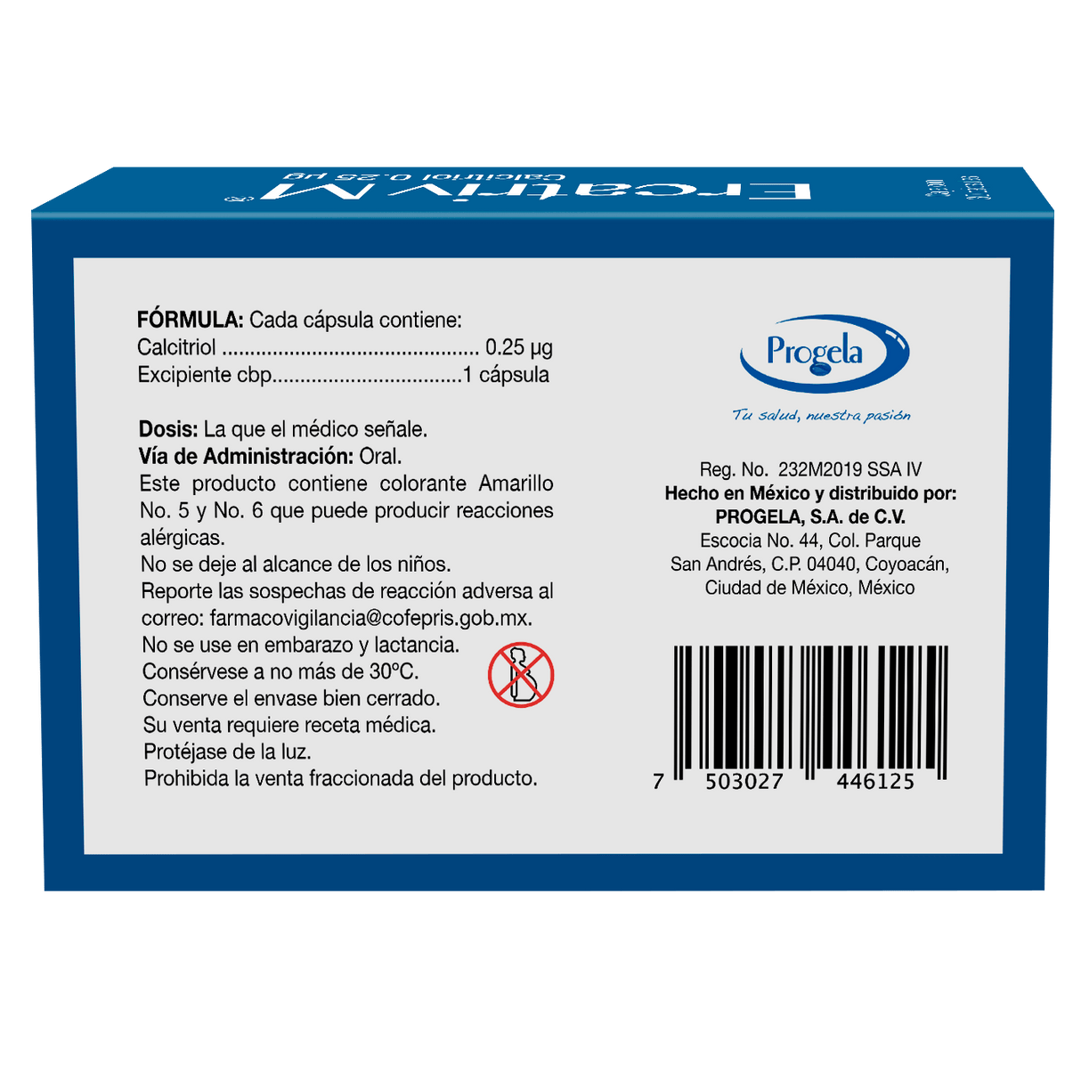 Calcitriol 0.25 Microgramo Con 30 Capsulas Ercatriv M Progela Genove