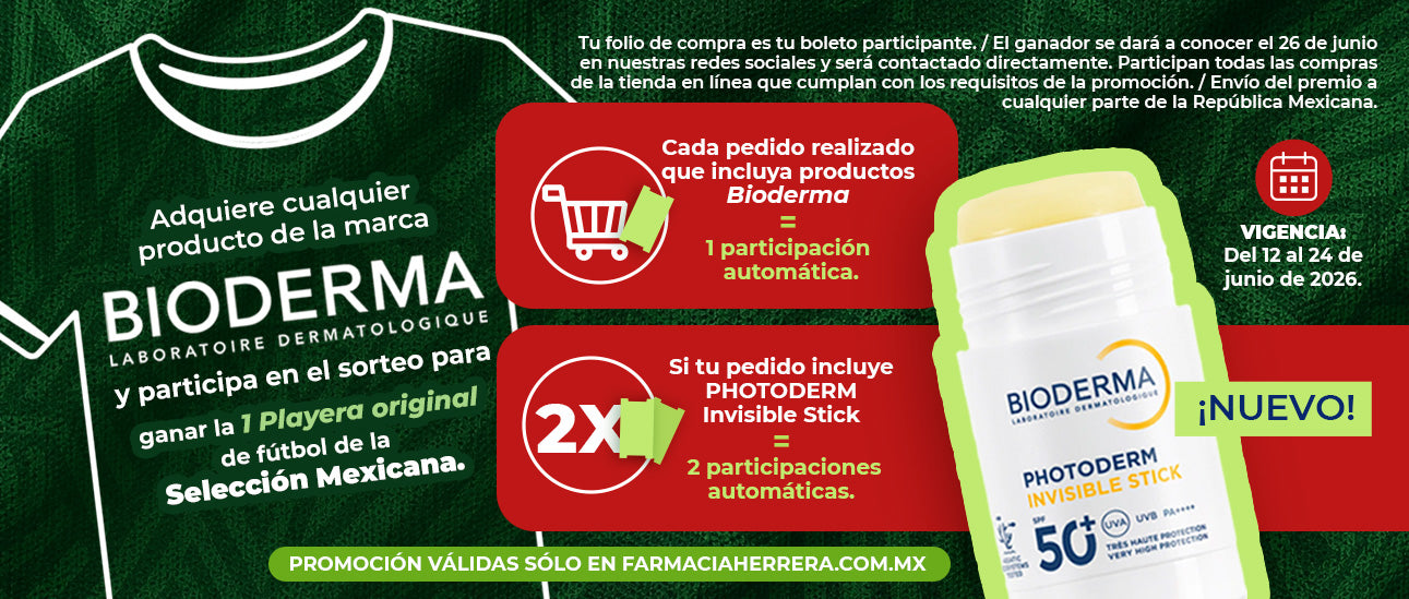 Promocion Bioderma, adquiere cualquier producto Bioderma y participa en el sorteo para ganar 1 playera original de fútbol de la selección Mexicana.