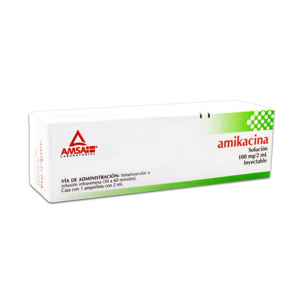 Amikacina Inyectable 100 Mg / 2 Ml Con 1 Ampulas Amsa Generico 7501349020740