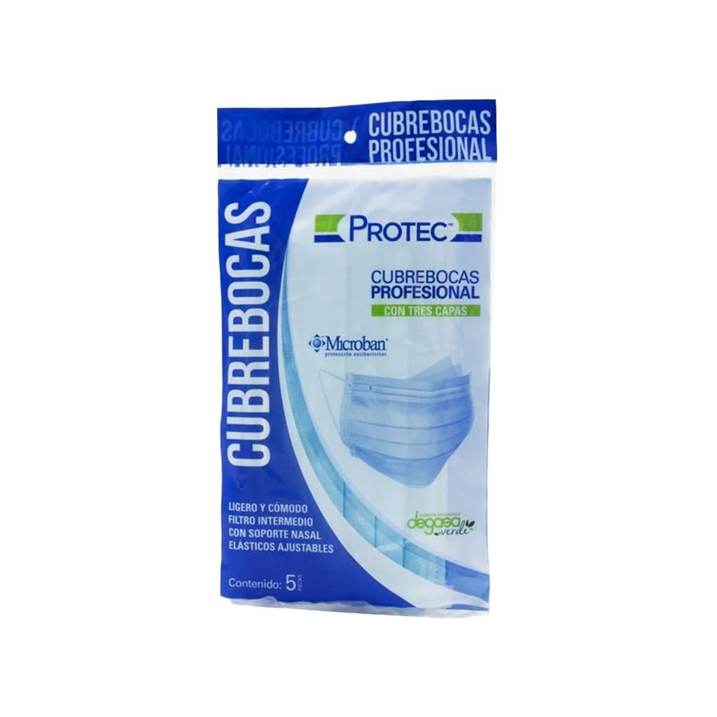 Cubrebocas Protec 3 Capas Negro C/5 7501048782208