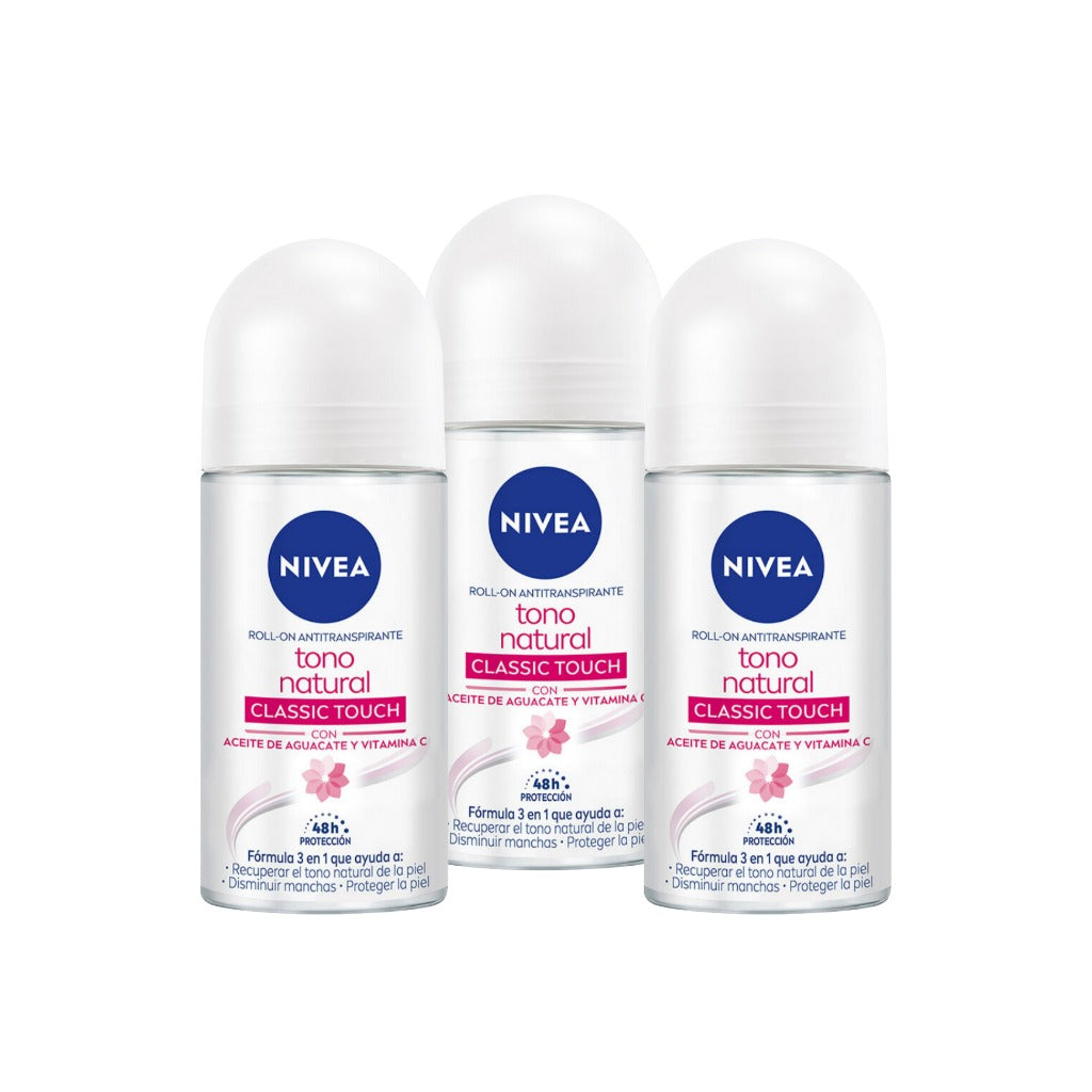 Desodorante Nivea Classic Touch Roll-On Pack 3 Piezas 7501054554639