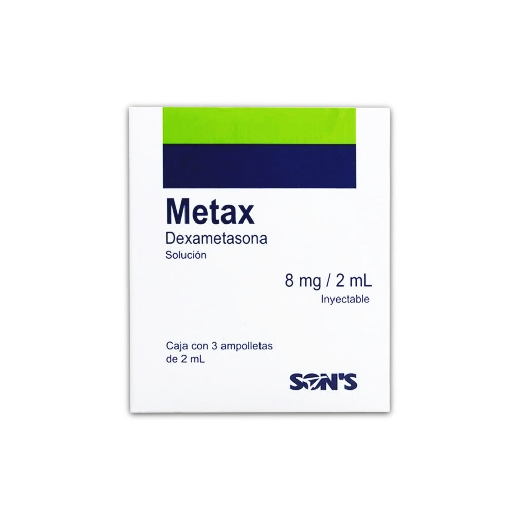 Dexametasona Metax Solución Inyectable 8 Mg / 2 Ml Con 3 Ampulas 7502001165120