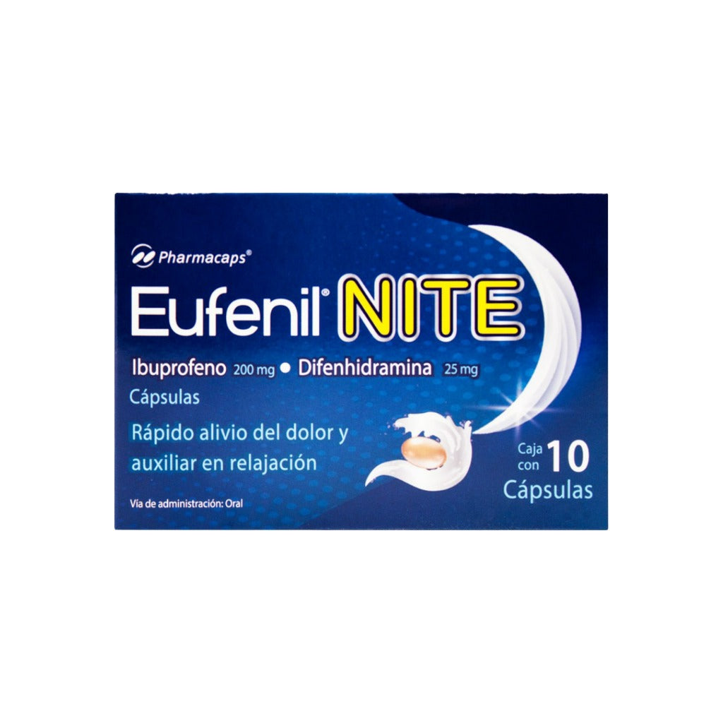 Ibuprofeno / Difenhidramina 200 / 25 Mg Con 10 Capsulas Eufenil Nite 7501130712625