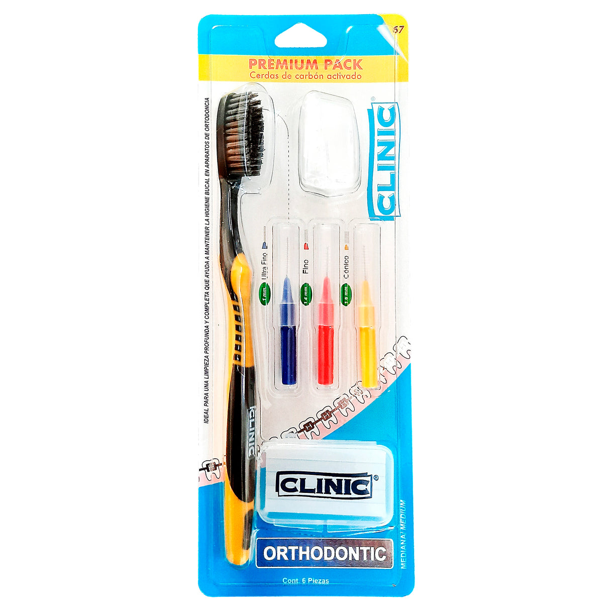 7501072670007-Cepillo Dental Clinic Kit Ortodoncia Con 6 Piezas-1