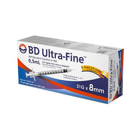 Jeringa Bd Ultrafine 5 Ml 31 Gx8Mm Caja Con 10 Aguja Corta Y Delgada