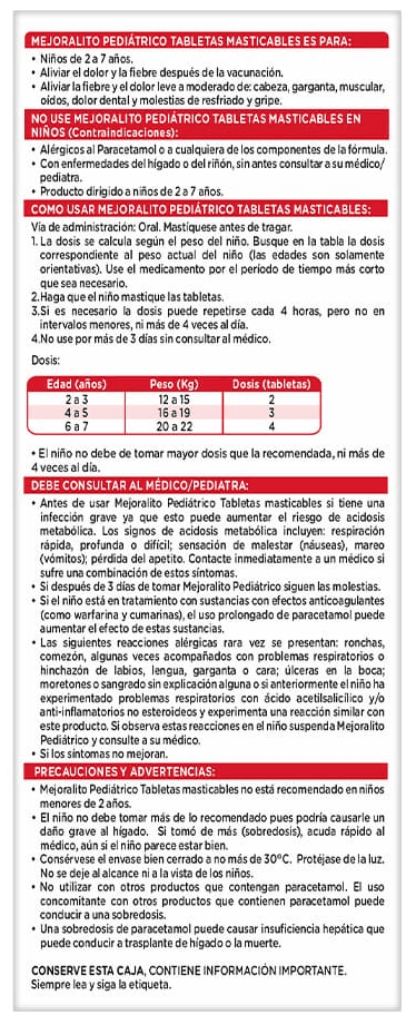 Mejoralito Ped Con 30 Tabletas