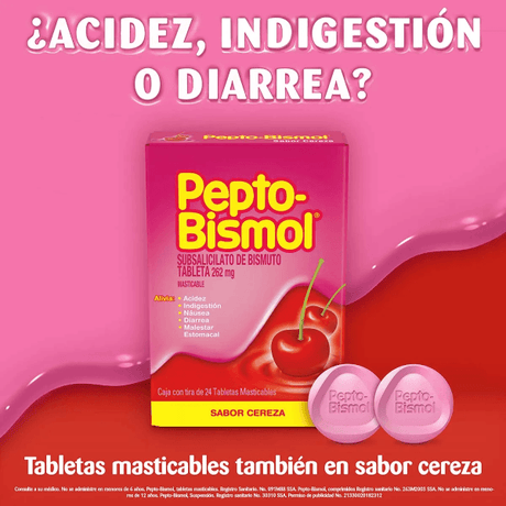 Pepto Bismol Cereza Con 24 Tabletas