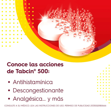 Tabcin 500 Mg Con 12 Tabletas (Rojo)