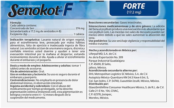 Senokot F Con 30 Tabletas