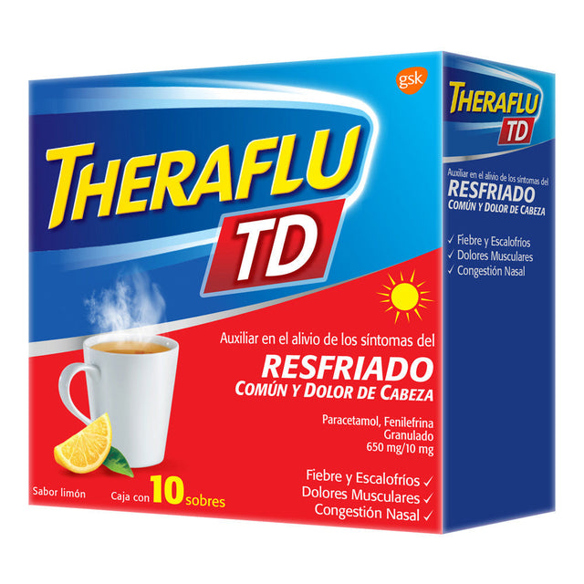 Theraflu Td Rojo Limon 650 / 10 Mg Con 10 Sobres
