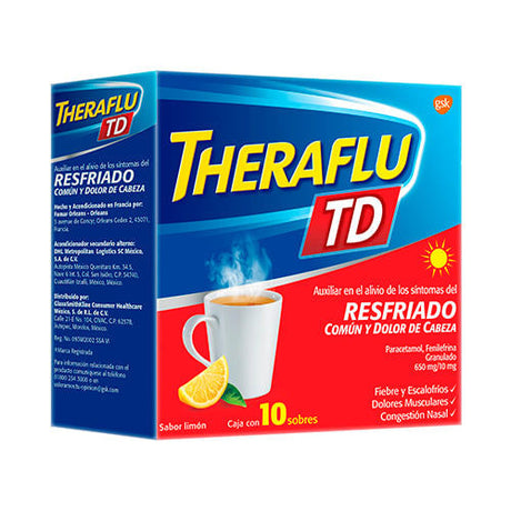 Theraflu Rojo Sabor Limon 650 / 10 Mg 10 Sob
