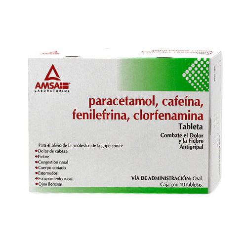 Paracetamol / Cafeina / Fenilefrina / Clorfenamina 500 / 25 / 5 / 4 Mg Generico Amsa