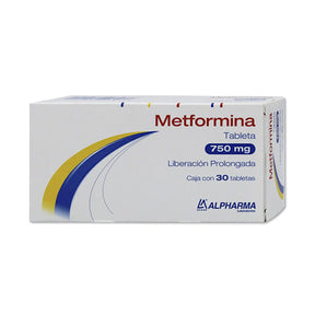 Metformina 750 Mg Con 30 Tabletas Alpharma Generico