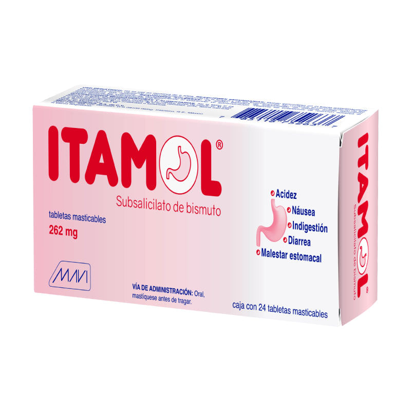 Subsalicilato De Bismuto Itamol 262 Mg Con 24 Tabletas Masticables