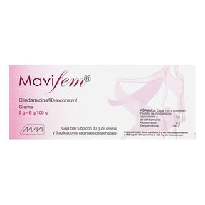 Clindamicina Ketoconazol Mavifem Crema 2 / 8 / 100 G Tubo 30 Gr Y 6 Aplic