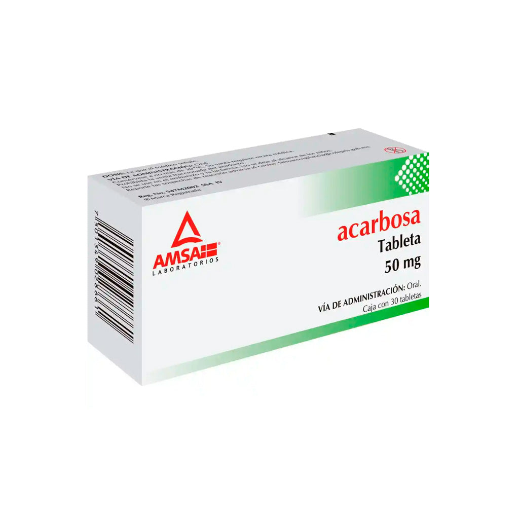 Acarbosa 50 Mg Con 30 Tabletas Amsa Generico 7501349028661