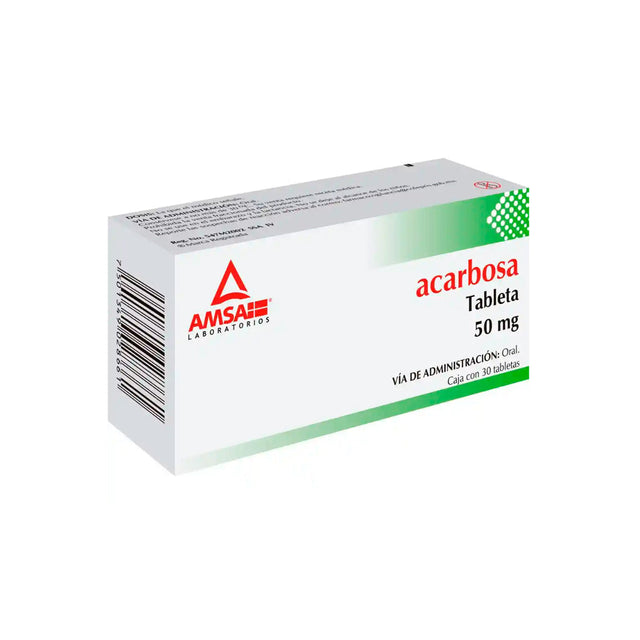 Acarbosa 50 Mg Con 30 Tabletas Amsa Generico 7501349028661