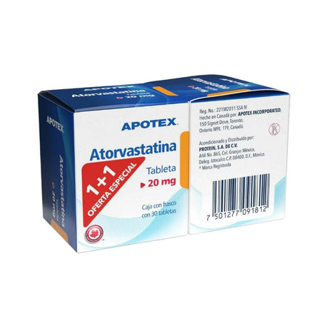 Atorvastatina 20 Mg Con 30 Tabletas Apotex 2X1 Generico 7501277091812