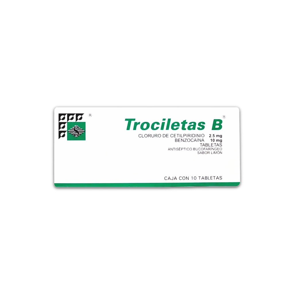 Cloruro De Cetilpiridinio Benzocaina 2.5 / 10 Mg Trociletas B Limon Con 10 Tabletas 7501547522237