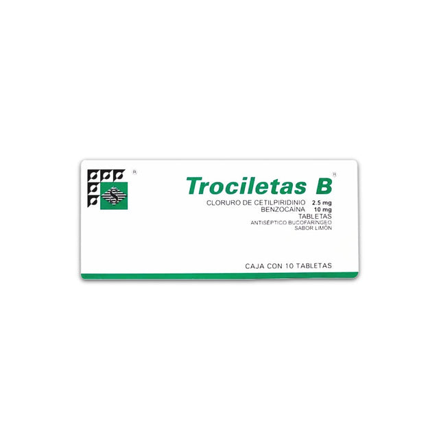 Cloruro De Cetilpiridinio Benzocaina 2.5 / 10 Mg Trociletas B Limon Con 10 Tabletas 7501547522237