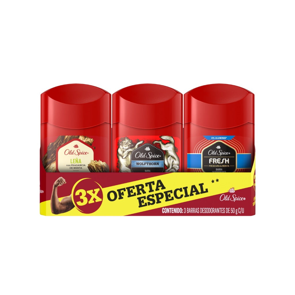 Desodorante Old Spice Fresh+Leña+Wolfthorn 3 Pack 7500435144414