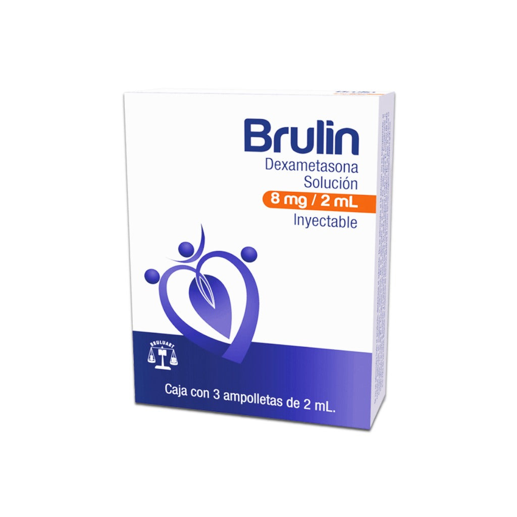 Dexametasona Brulin Solución Inyectable 8 Mg / 2 Ml Con 3 Ampulas 7501537102586