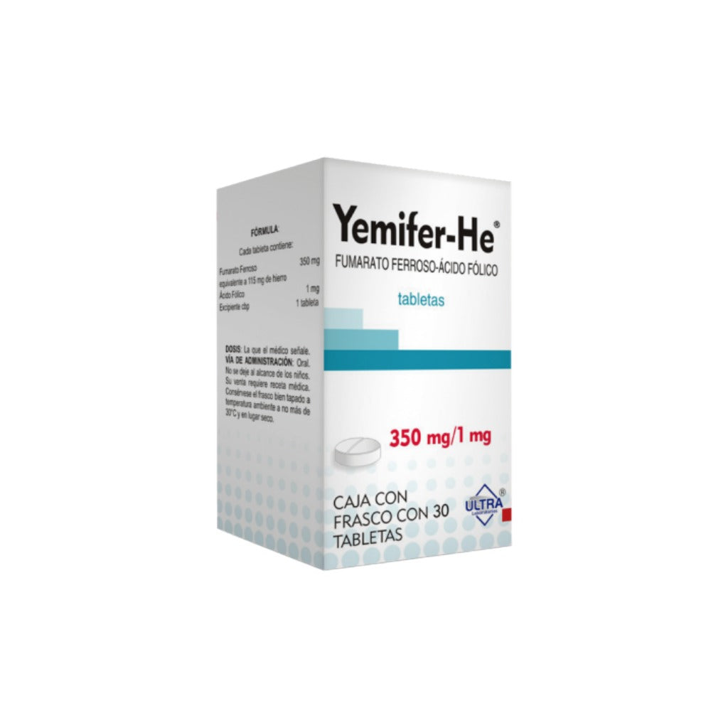 Fumarato Ferroso Acido Folico Yemifer-He Generico 350 Mg / 1 Mg Con 30 Tabletas 7502216791527