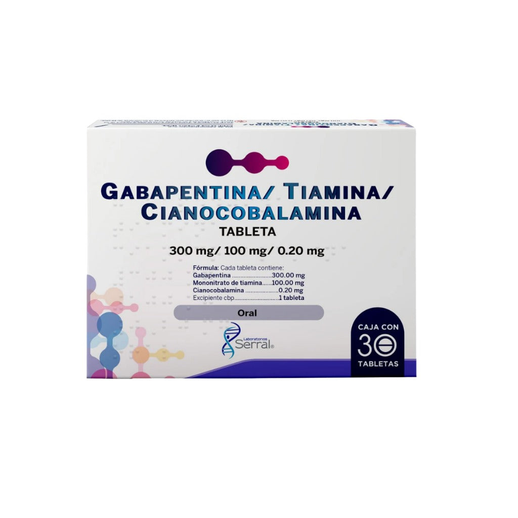 Gabapentina Tiamina Cianocobalamina Con 30 Tabletas 300 / 100 / .20 Mg 7501258211024