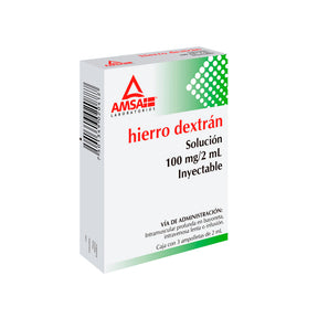 Hierro Dextran Solución Inyectable 100 Mg / 2 Ml 3 Ampulas Amsa Generico 7501349020412