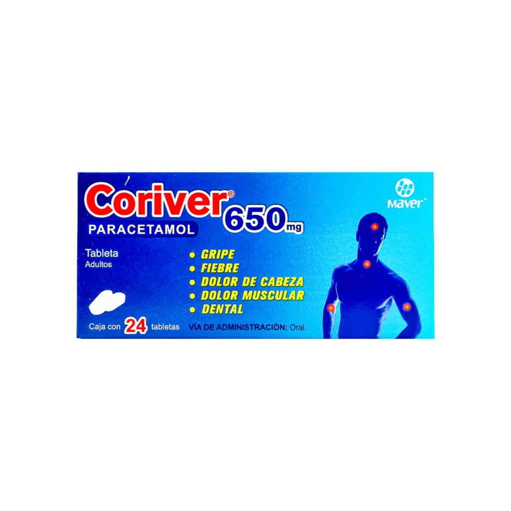 Paracetamol Coriver 650 Mg Con 24 Tabletas 7502009746543