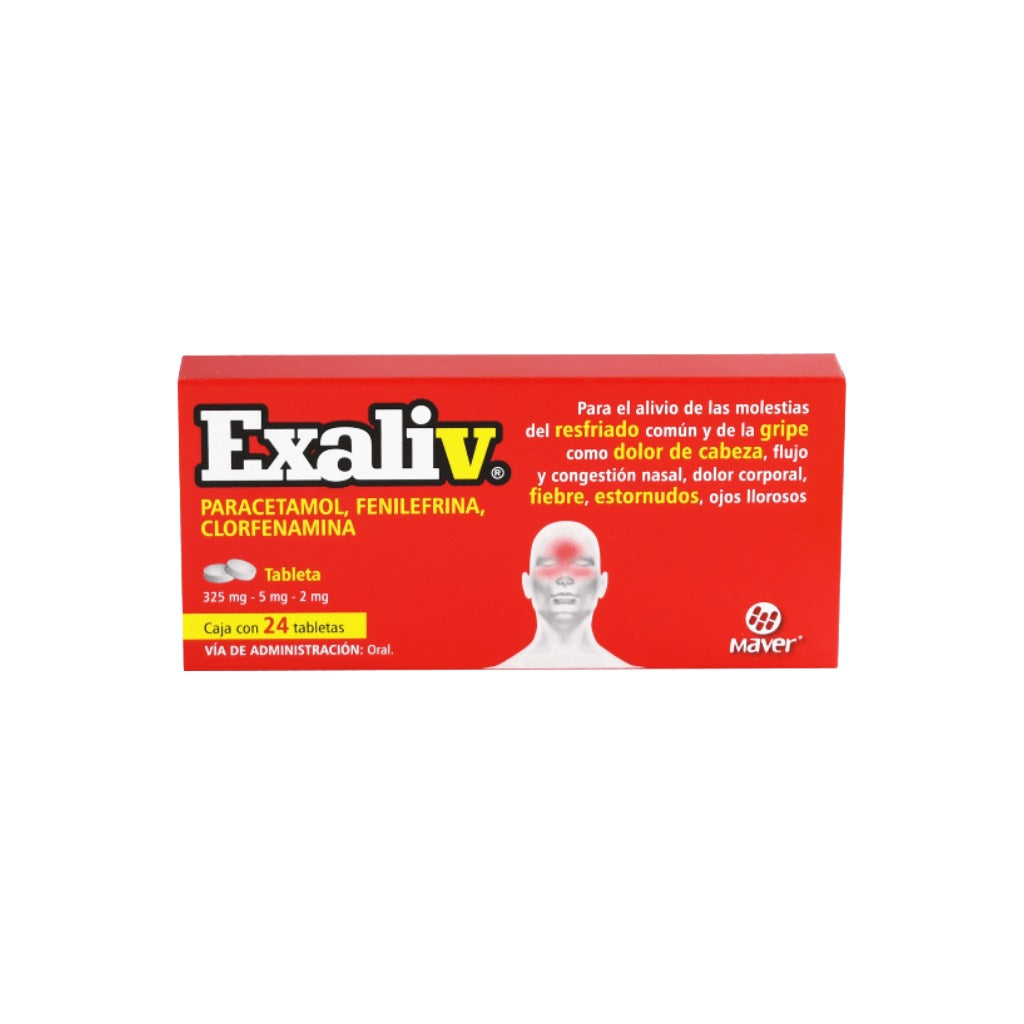 Paracetamol Fenilefrina Clorf Exaliv 325 / 5 / 2 Mg Con 24 Tabletas 7502009747236