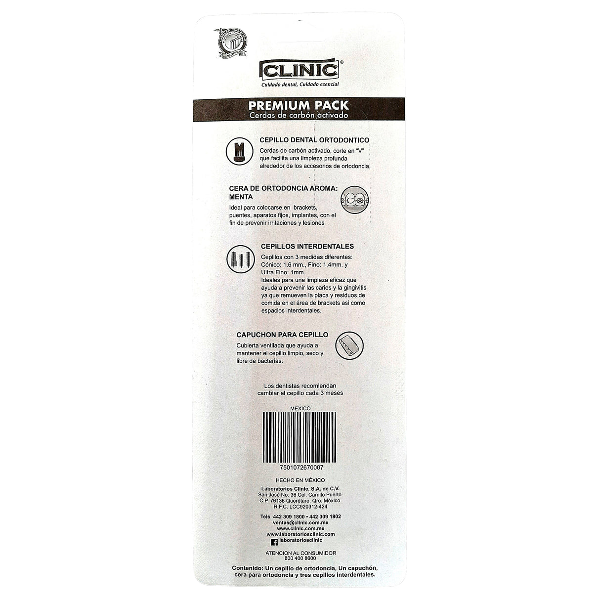 7501072670007-Cepillo Dental Clinic Kit Ortodoncia Con 6 Piezas-2