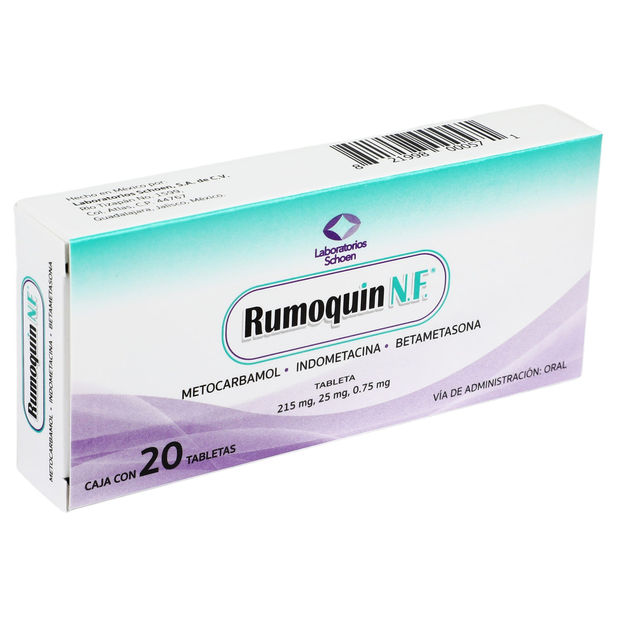821998000571-Metocarbamol Indometacina Betametasona 215,25,0.75 / Con 20 Tabletas Rumoquin N.F.-2
