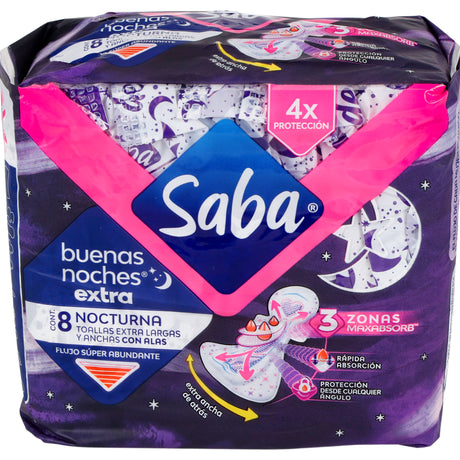 7501019036620-Toallaa Saba Buenas Noches Extra Noturna Con 8 Piezas-3