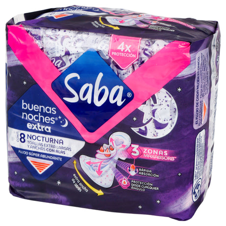 7501019036620-Toallaa Saba Buenas Noches Extra Noturna Con 8 Piezas-4